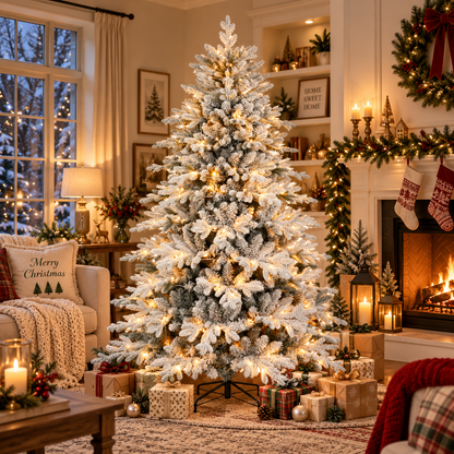 6 FT Pre-Lit Flocked Artificial Christmas Tree with Warm White Lights