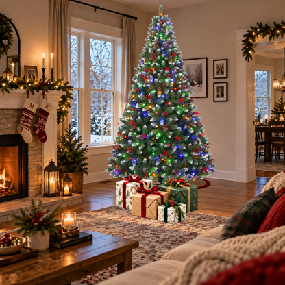 Pre Lit Artificial Christmas Tree with Multicolor Lights 6 FT and 7.5 FT