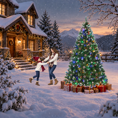 6 FT Pre Lit Artificial Christmas Tree with Multicolor Lights and 55 Pine Cones