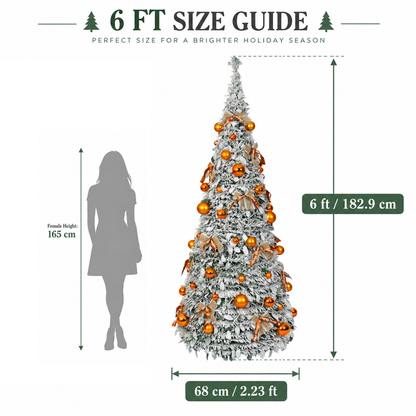 6 FT Pre Lit Flocked Christmas Tree with Warm White Lights and 66 Piece Ornament Set