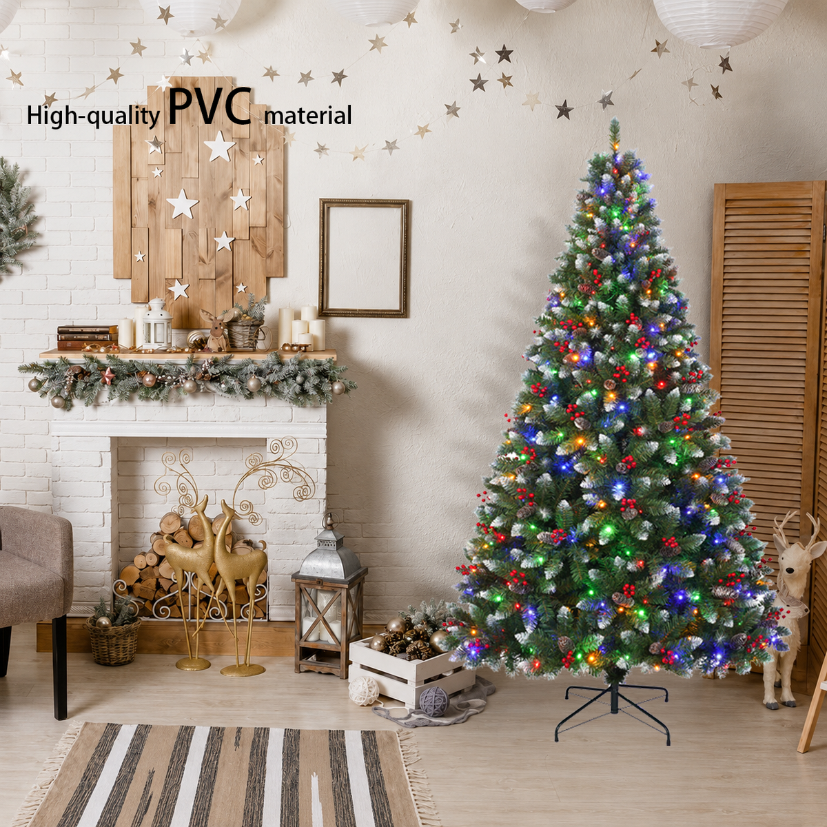 Pre Lit Artificial Christmas Tree with Multicolor Lights 6 FT and 7.5 FT