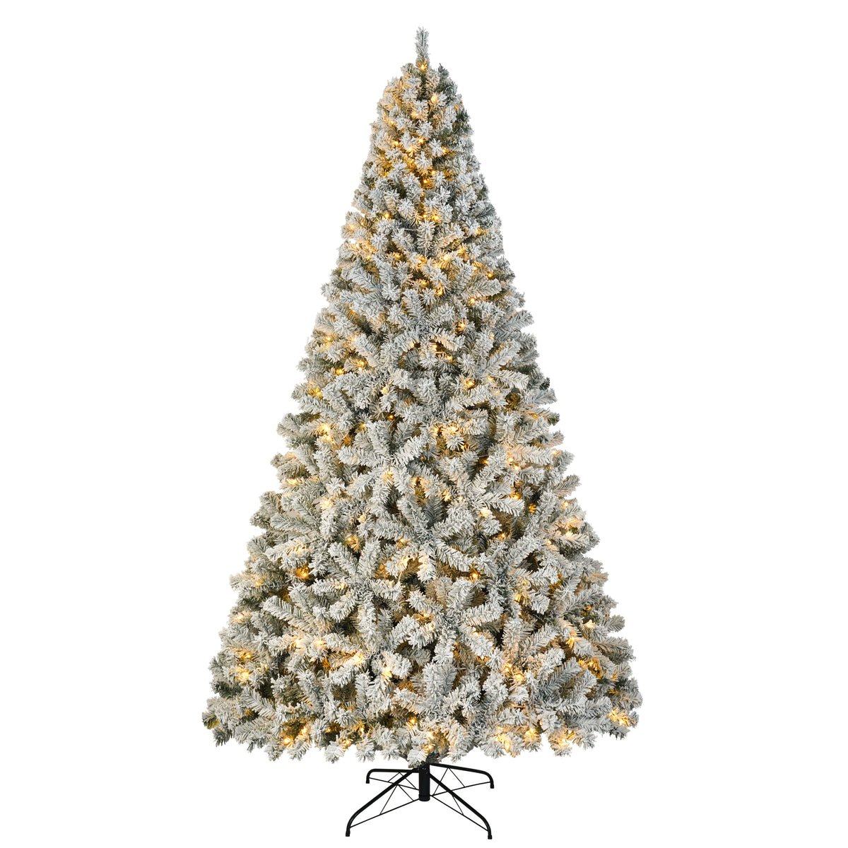 Pre-Lit Flocked Artificial Christmas Tree with Warm White Lights, 4.5 FT–9 FT