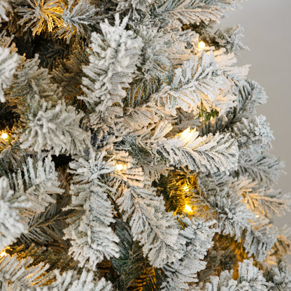 Pre-Lit Flocked Artificial Christmas Tree with Warm White Lights, 4.5 FT–9 FT