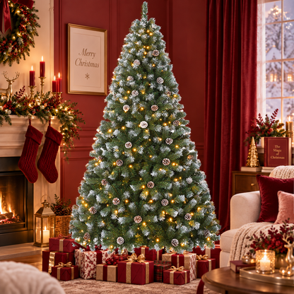 Pre-Lit Artificial Christmas Tree with Warm White Lights, 6 FT & 7.5 FT