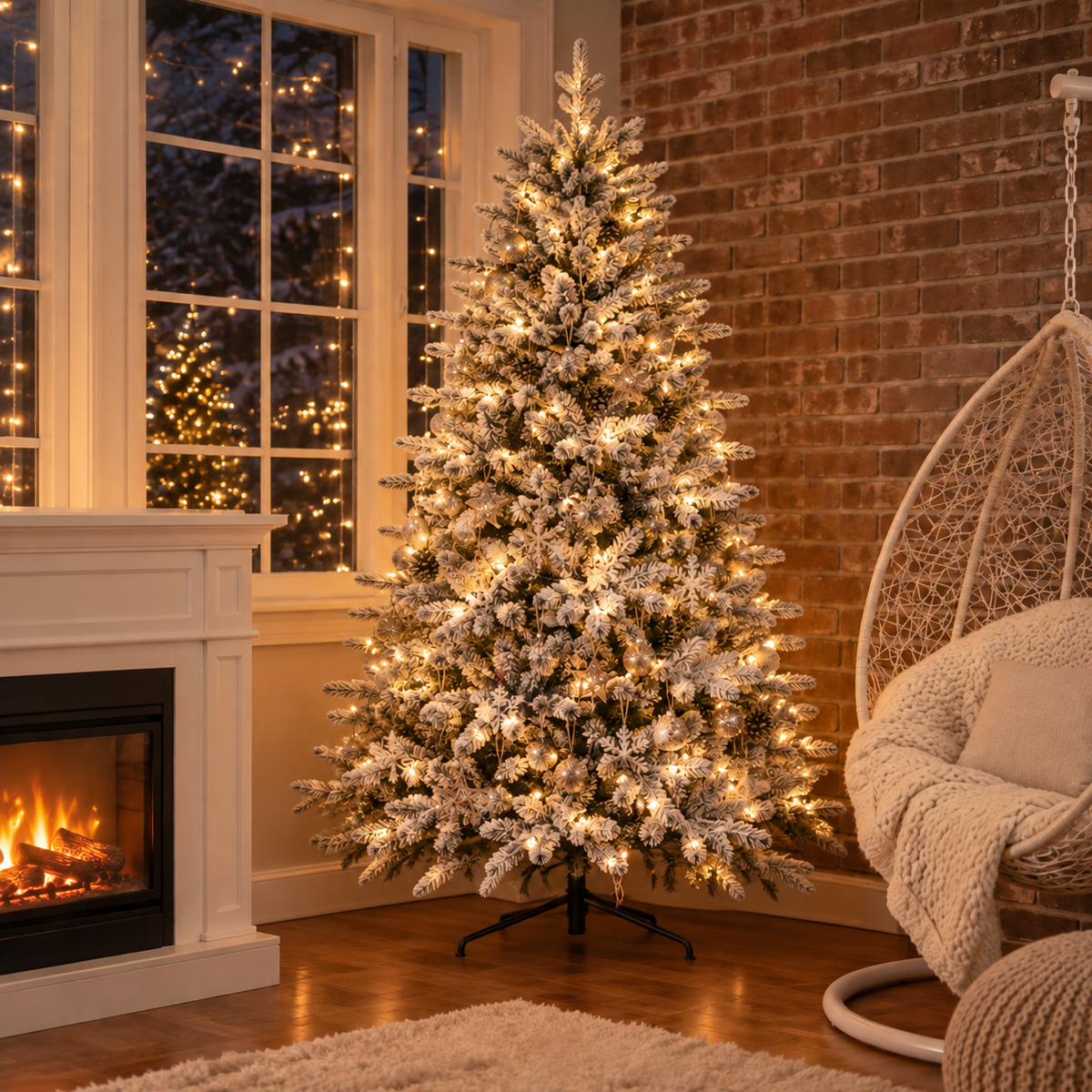 6 FT Pre-Lit Flocked Artificial Christmas Tree with Warm White Lights