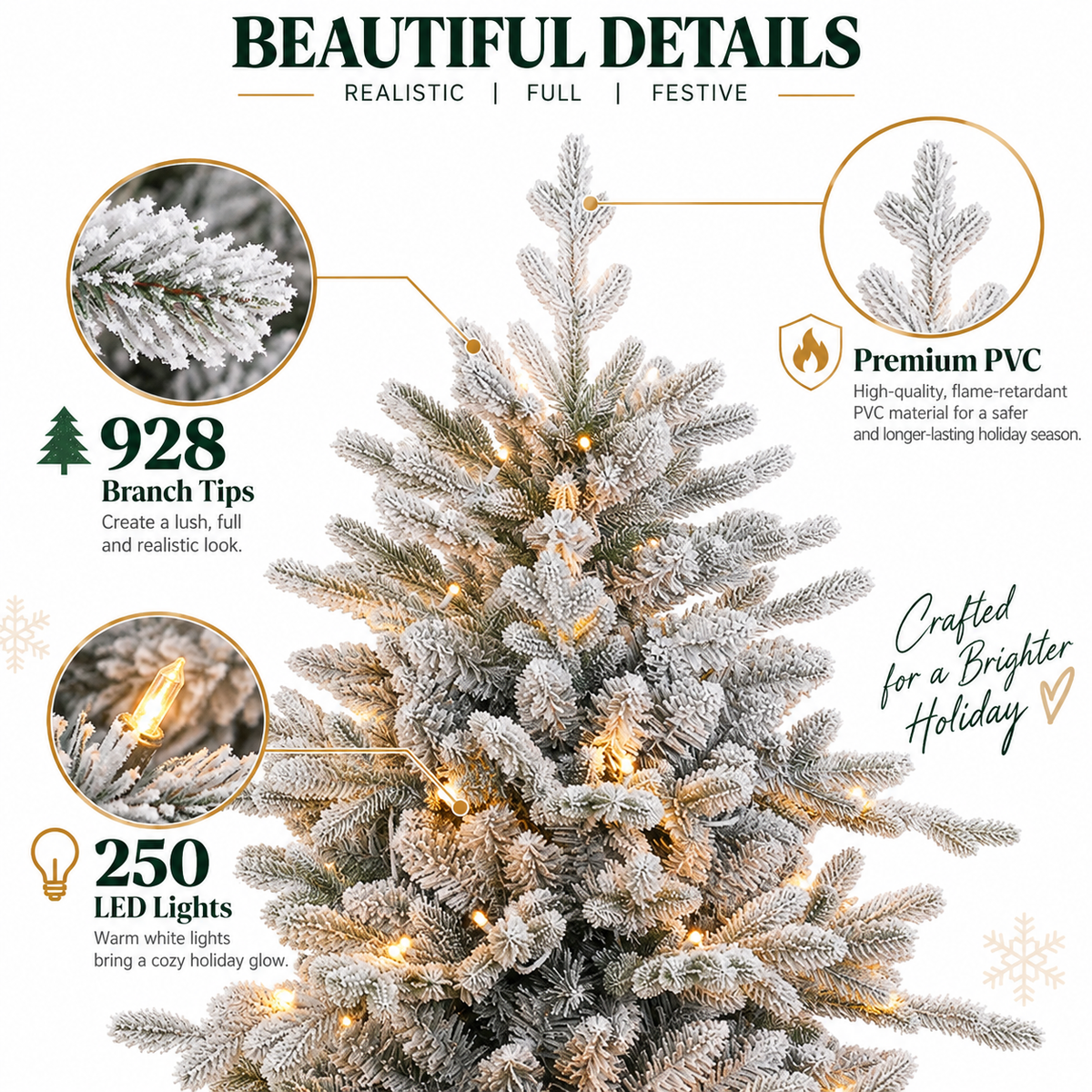 6 FT Pre-Lit Flocked Artificial Christmas Tree with Warm White Lights