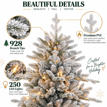 6 FT Pre-Lit Flocked Artificial Christmas Tree with Warm White Lights