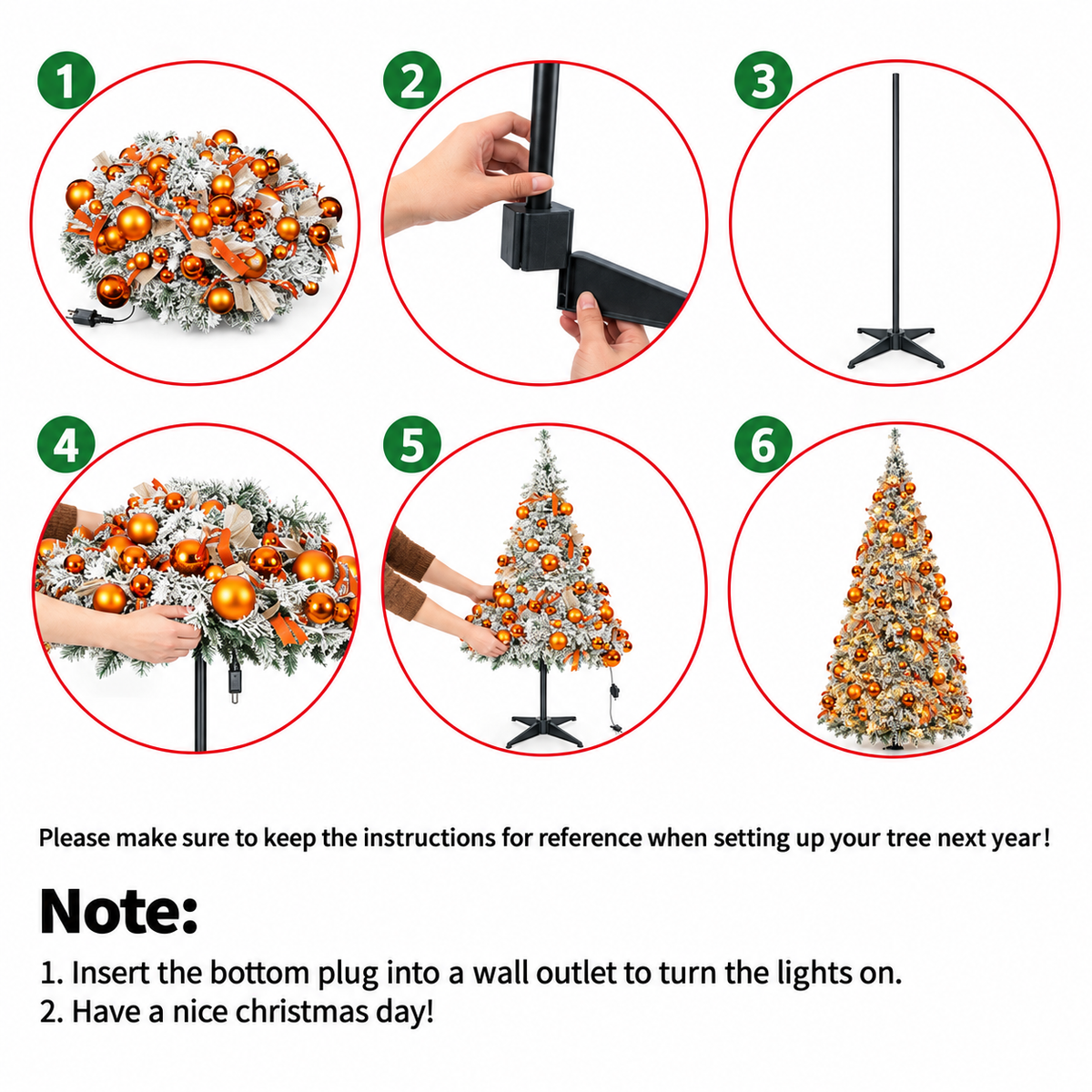6 FT Pre Lit Flocked Christmas Tree with Warm White Lights and 66 Piece Ornament Set