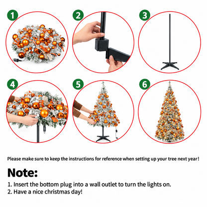 6 FT Pre Lit Flocked Christmas Tree with Warm White Lights and 66 Piece Ornament Set