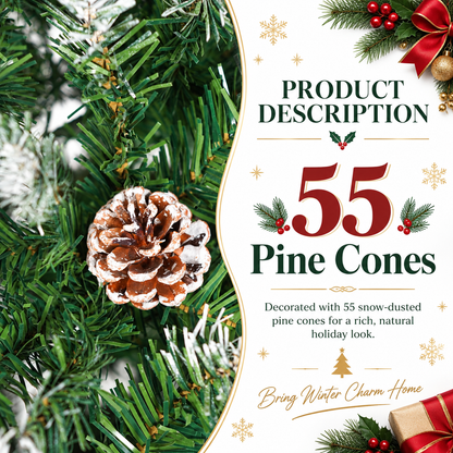 6 FT Pre Lit Artificial Christmas Tree with Multicolor Lights and 55 Pine Cones