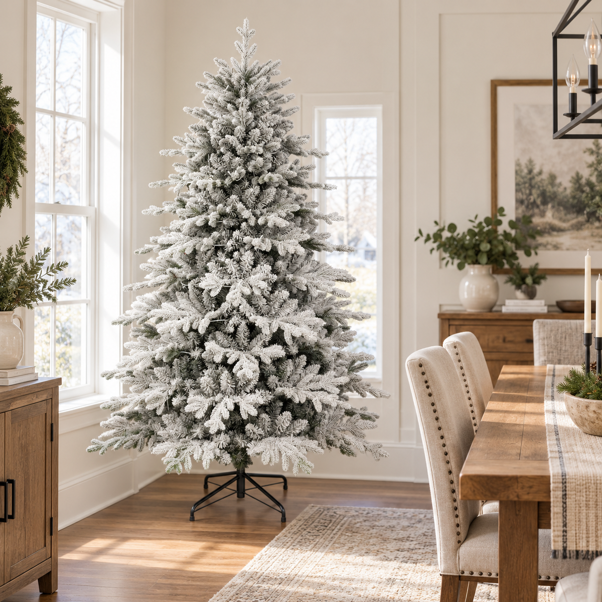 6 FT Pre-Lit Flocked Artificial Christmas Tree with Warm White Lights