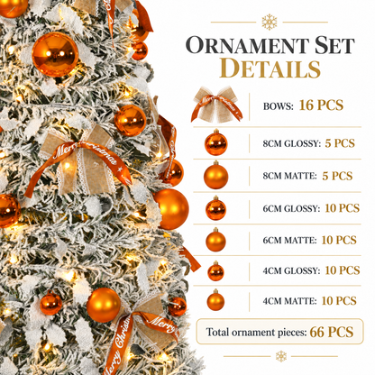 6 FT Pre Lit Flocked Christmas Tree with Warm White Lights and 66 Piece Ornament Set