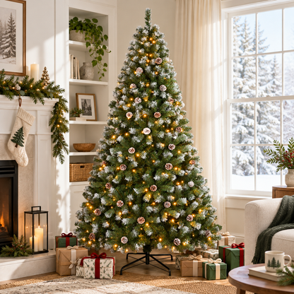 Pre-Lit Artificial Christmas Tree with Warm White Lights, 6 FT & 7.5 FT