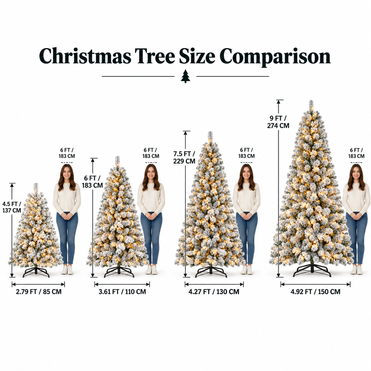 Pre-Lit Flocked Artificial Christmas Tree with Warm White Lights, 4.5 FT–9 FT