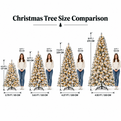 Pre-Lit Flocked Artificial Christmas Tree with Warm White Lights, 4.5 FT–9 FT