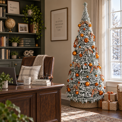 6 FT Pre Lit Flocked Christmas Tree with Warm White Lights and 66 Piece Ornament Set