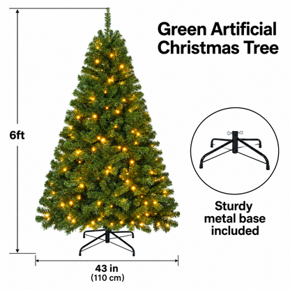 Pre-Lit Artificial Christmas Tree with Warm White Lights, 6 FT & 7.5 FT