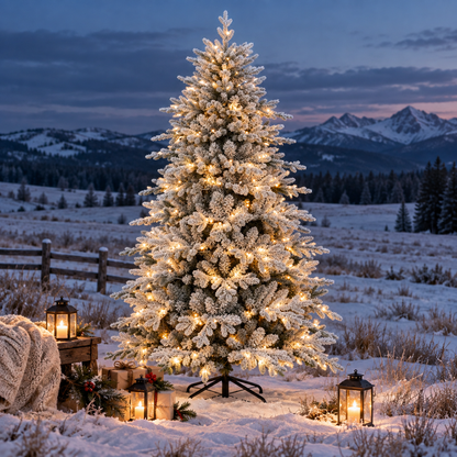 6 FT Pre-Lit Flocked Artificial Christmas Tree with Warm White Lights