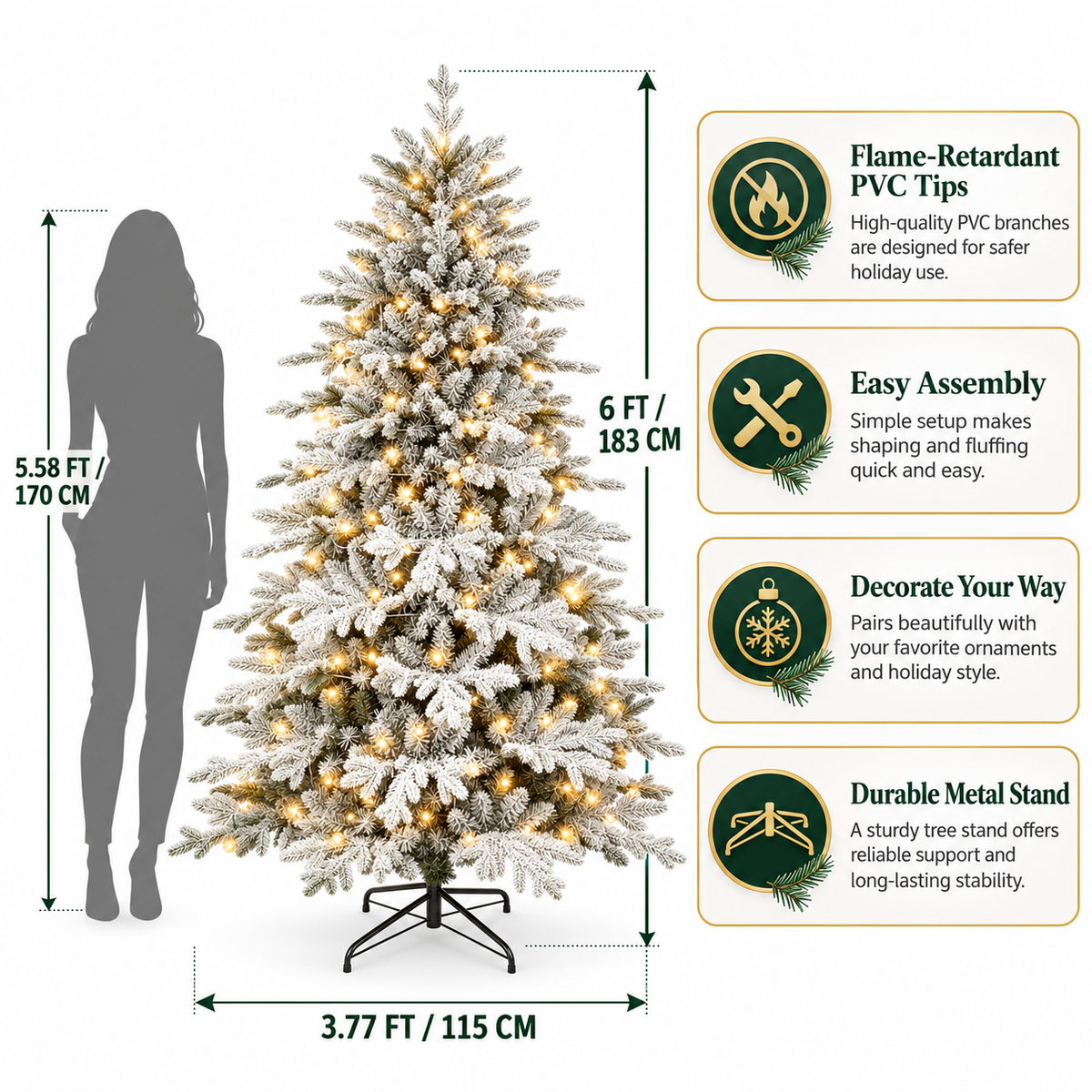 6 FT Pre-Lit Flocked Artificial Christmas Tree with Warm White Lights