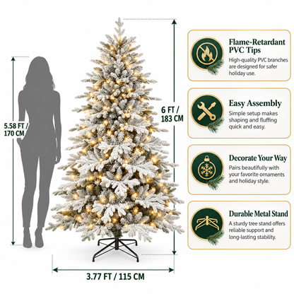 6 FT Pre-Lit Flocked Artificial Christmas Tree with Warm White Lights