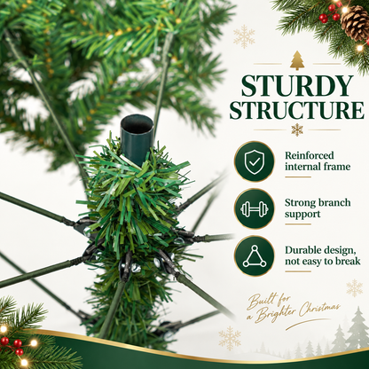 6 FT Pre Lit Artificial Christmas Tree with Multicolor Lights and 55 Pine Cones