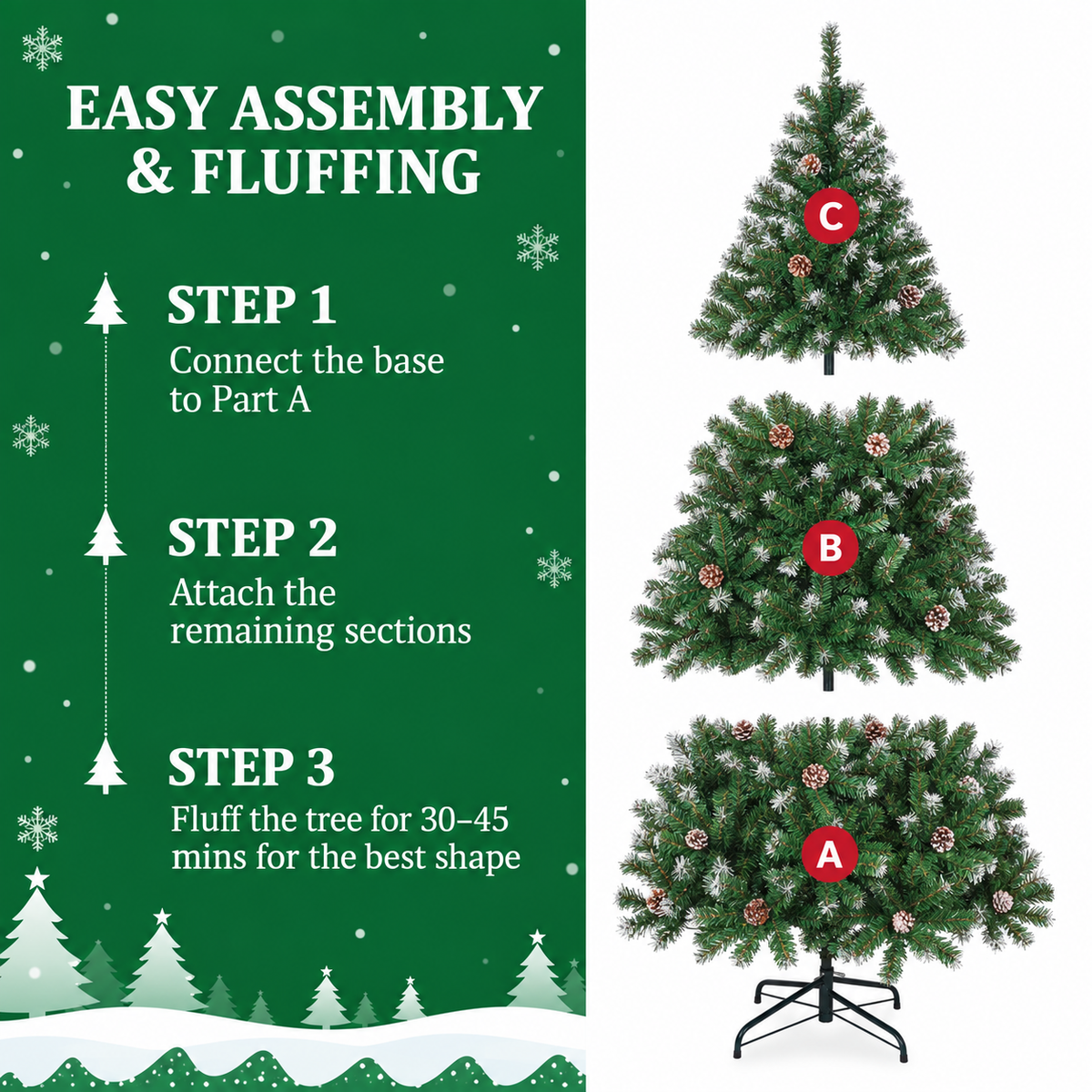 6 FT Pre Lit Artificial Christmas Tree with Multicolor Lights and 55 Pine Cones
