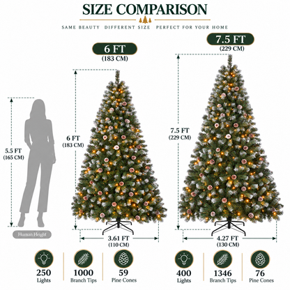 Pre-Lit Artificial Christmas Tree with Warm White Lights, 6 FT & 7.5 FT
