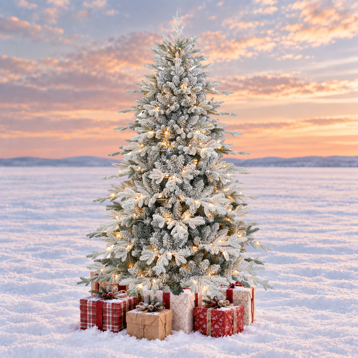 6 FT Pre-Lit Flocked Artificial Christmas Tree with Warm White Lights