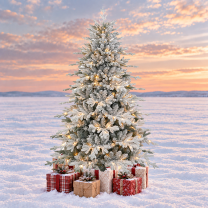 6 FT Pre-Lit Flocked Artificial Christmas Tree with Warm White Lights