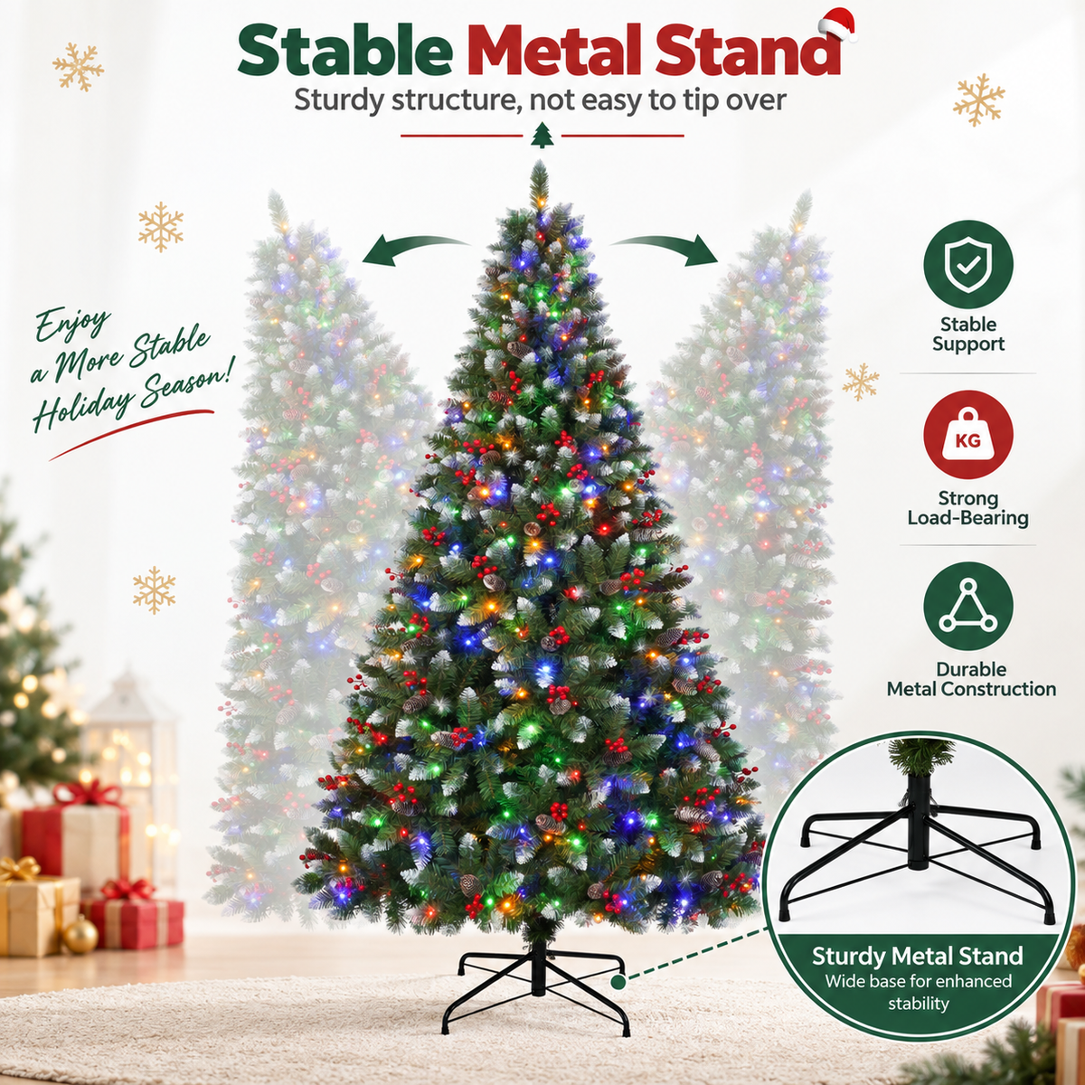 Pre Lit Artificial Christmas Tree with Multicolor Lights 6 FT and 7.5 FT