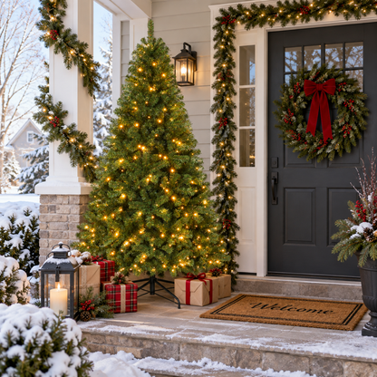 Pre-Lit Artificial Christmas Tree with Warm White Lights, 6 FT & 7.5 FT