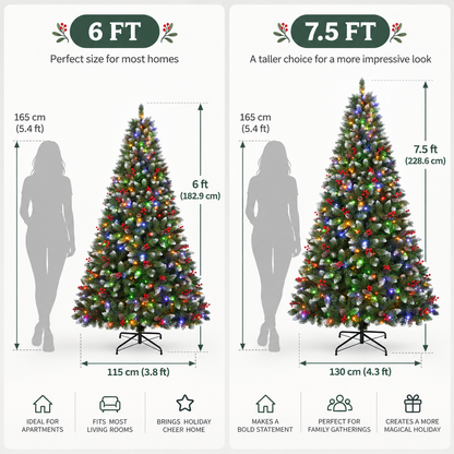 Pre Lit Artificial Christmas Tree with Multicolor Lights 6 FT and 7.5 FT