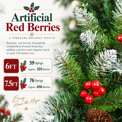 Pre Lit Artificial Christmas Tree with Warm White Lights Red Berries Pine Cones 6 FT 7.5 FT