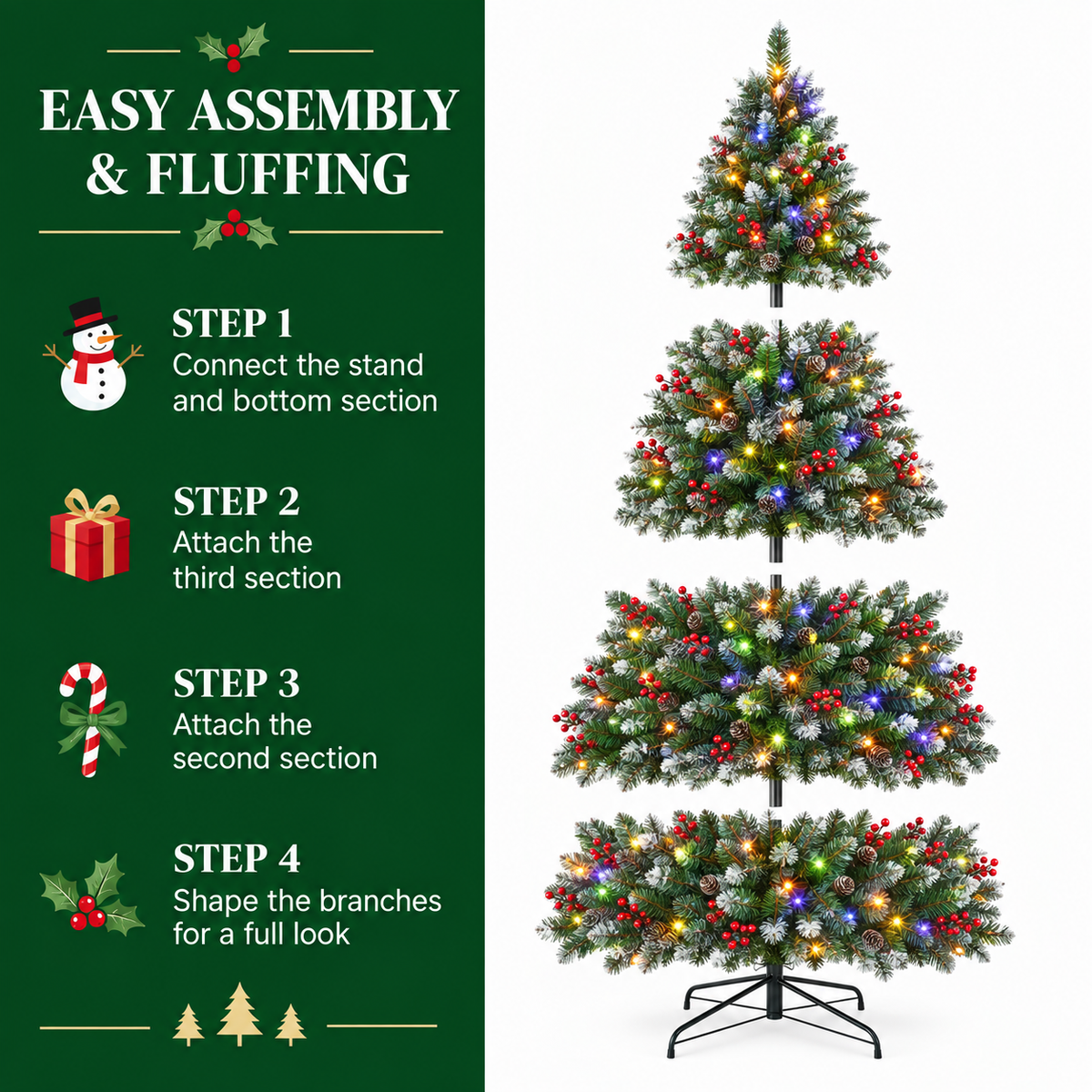 Pre Lit Artificial Christmas Tree with Multicolor Lights 6 FT and 7.5 FT