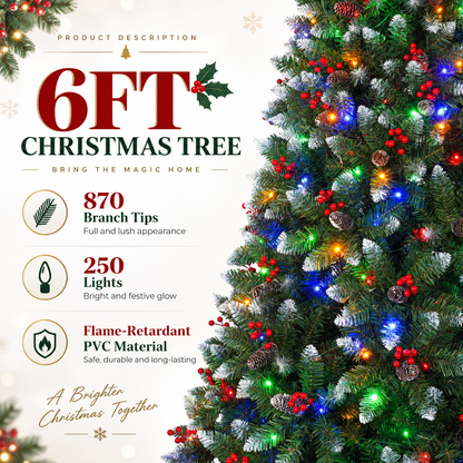 Pre Lit Artificial Christmas Tree with Multicolor Lights 6 FT and 7.5 FT